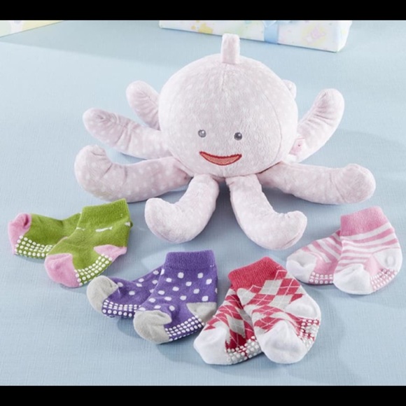 “Mrs. Sock T. Pus” Plush Pink Octopus with Socks - Picture 4 of 4